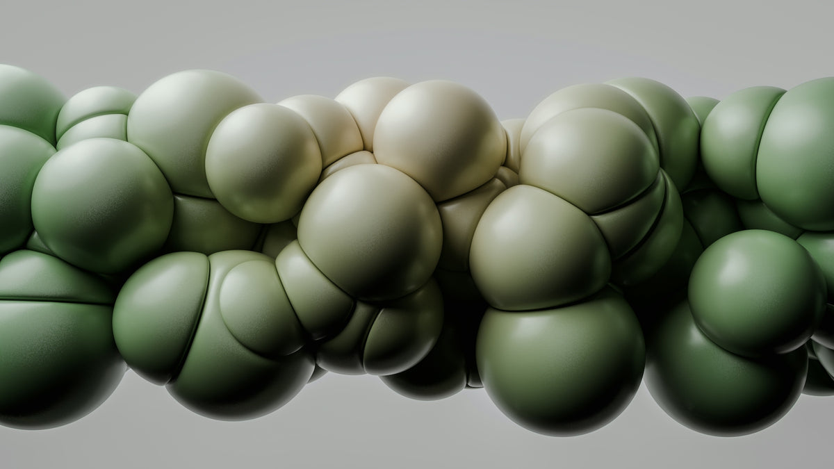 A long line of green and white balls